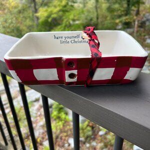 Mud Pie red plaid  baking dish NWT Have yourself a Merry Little Christmas